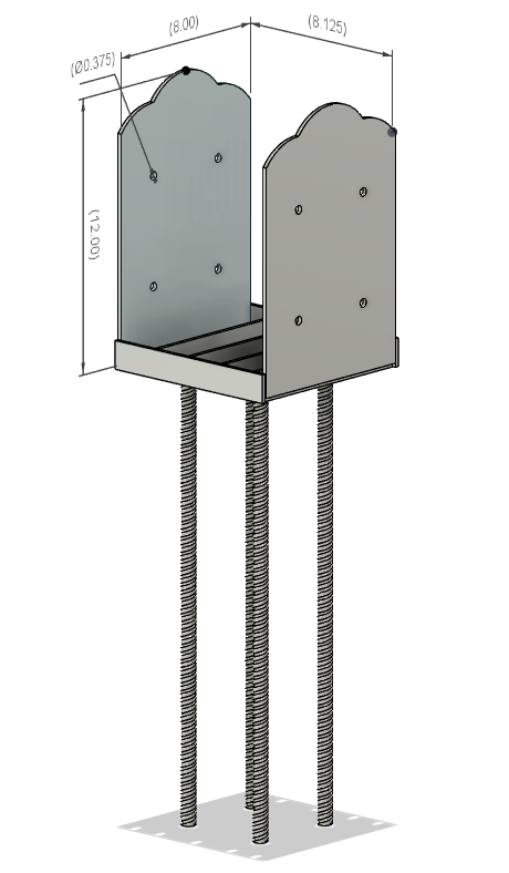 PB8WR — 8×8 Wet-Set Post Base — Rough Cut