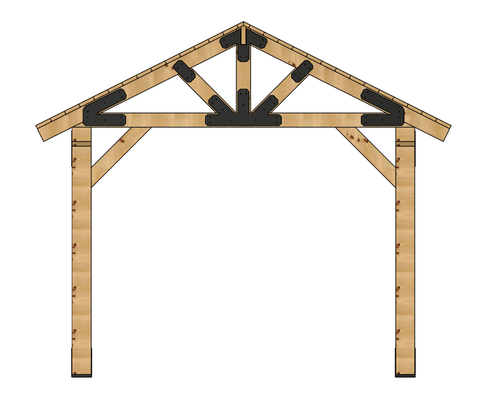 3D rendering of 12×16 Timber Frame Solutions pavilion kit, front view.