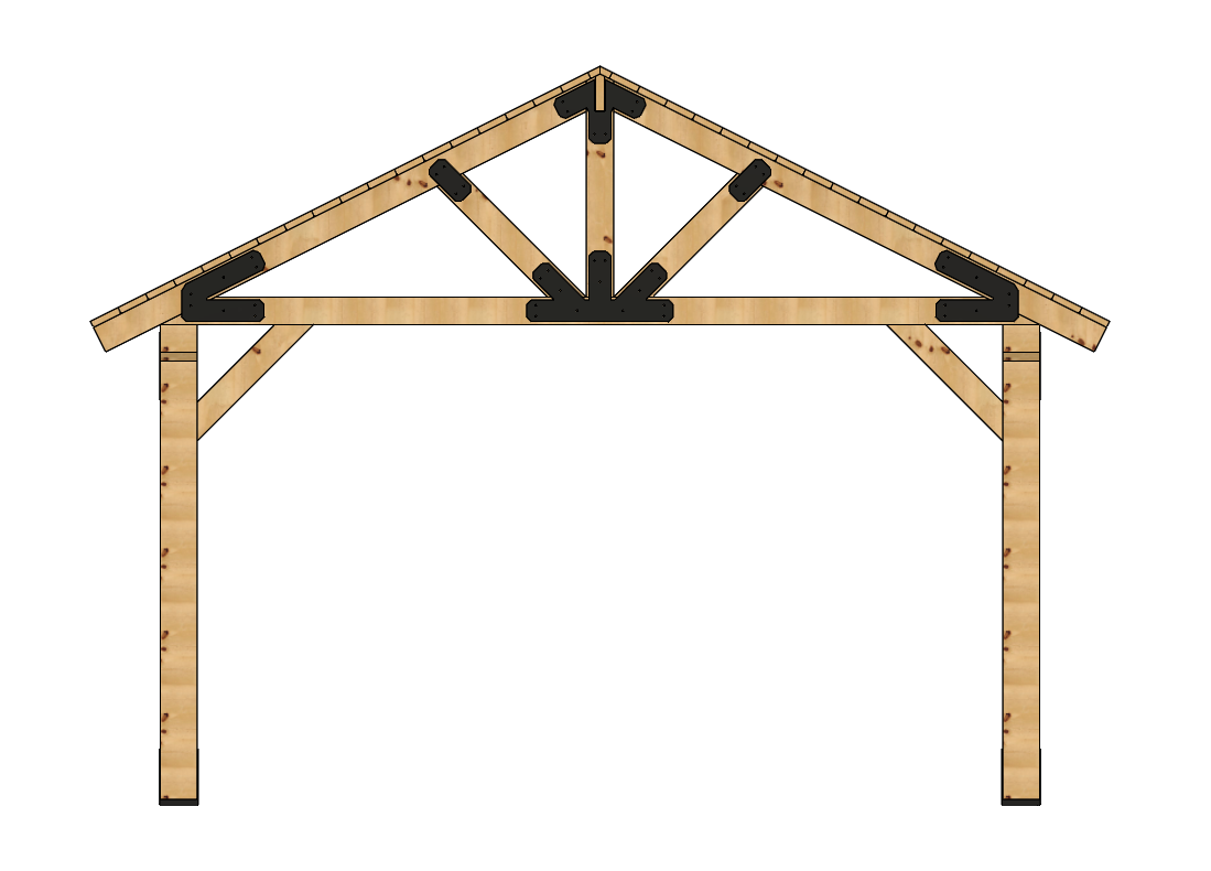 3D rendering of 16×20 Timber Frame Solutions pavilion kit, front view.