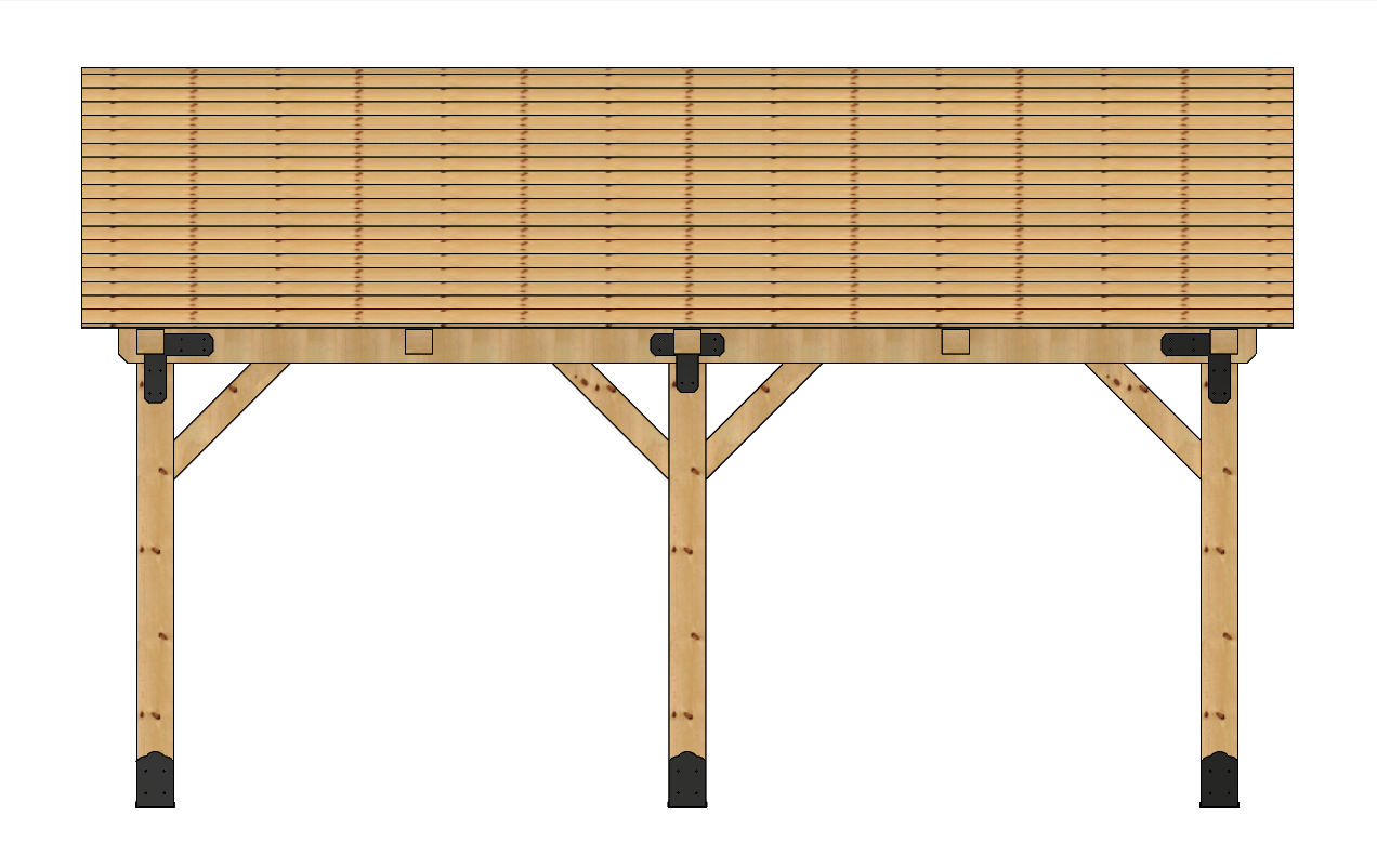 3D rendering of 16×20 Timber Frame Solutions pavilion kit, side view.