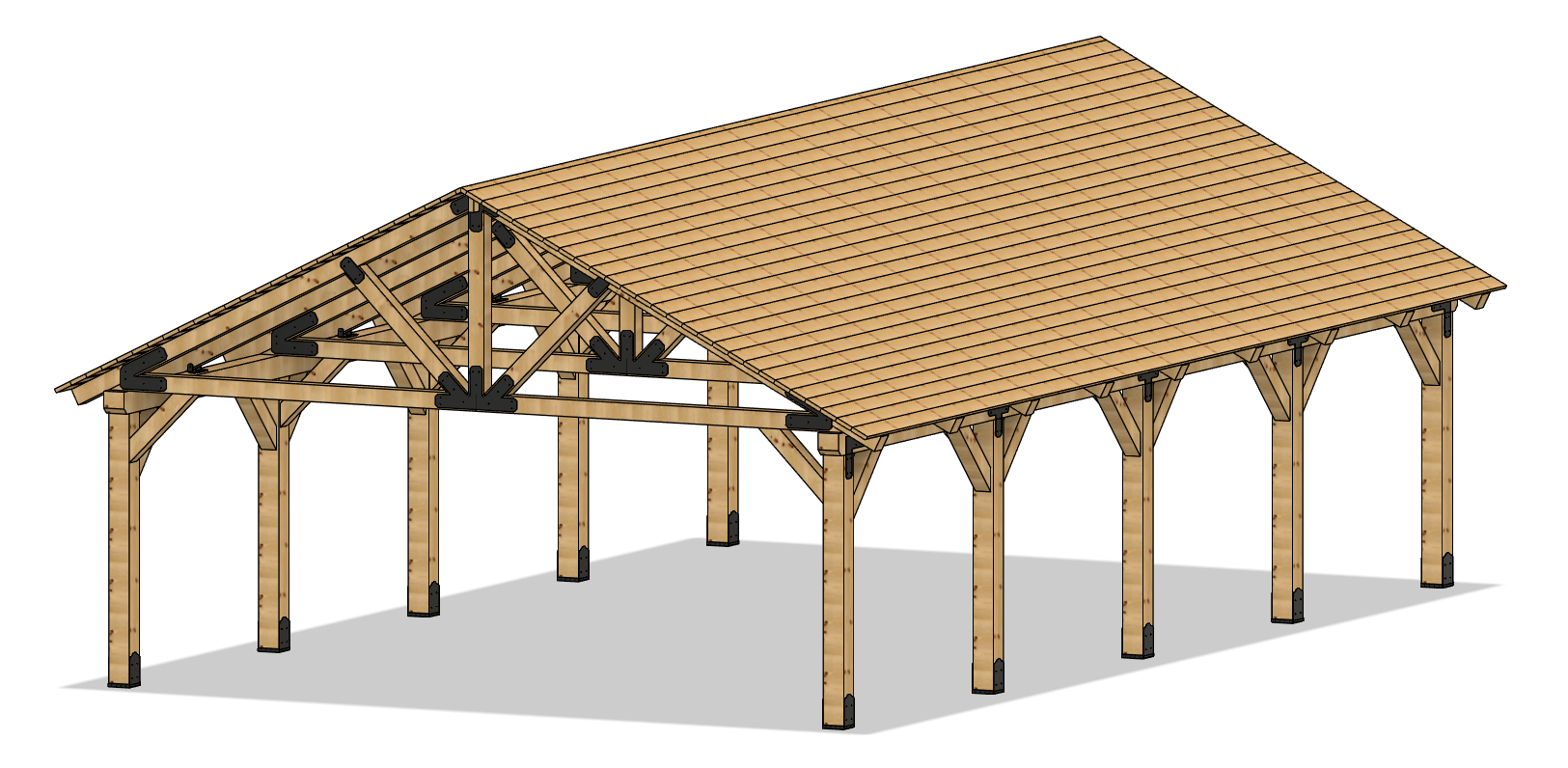 3D rendering of 24×40 Timber Frame Solutions pavilion kit, angle view.
